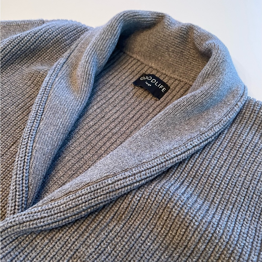 Goodlife Clothing Rib Cotton Shawl Collar Cardigan Size Large